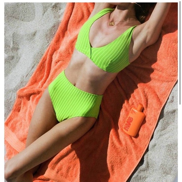 SOLID & STRIPED the beverly ribbed bikini in lime green size large - Picture 2 of 10